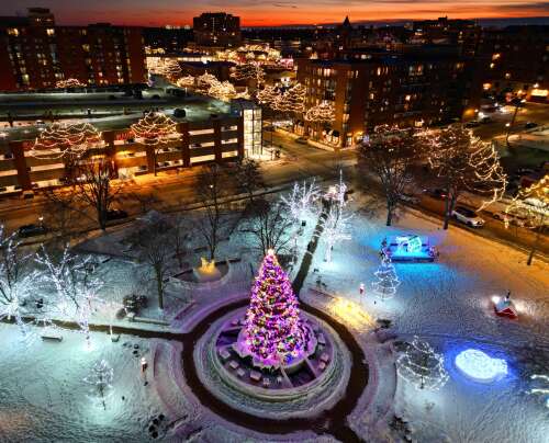 Suburban Skyview: Sunset competes for attention with North School Park