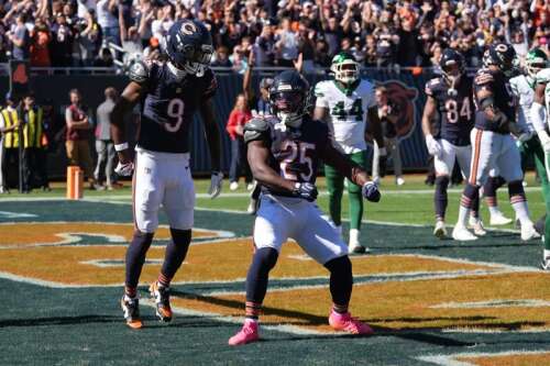 Kyle Monangai rushed for 146 yards and two touchdowns, and the Bears stuffed the New York Jets for a 23-12 victory on Sunday. Devin Bush, Austin Booker and Dayo Odeyingbo each had a sack as Chicago li...