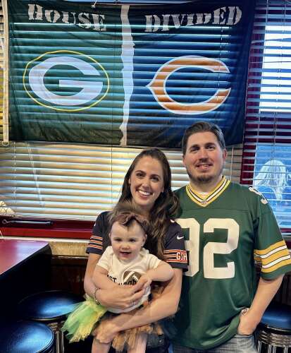 Kevin and Katie Darling of Arlington Heights didn’t watch the two recent Bears-Packers games together, and they won’t be watching together Saturday night either. “She’s going to go out with he...