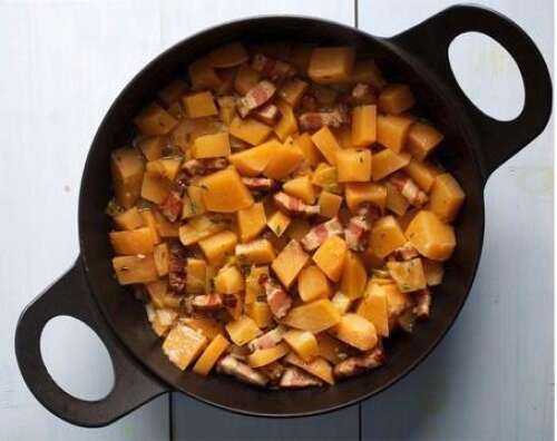 Cider-Braised Rutabagas and Leeks