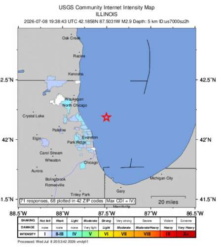 2.9-magnitude earthquake under Lake Michigan rattles suburbs