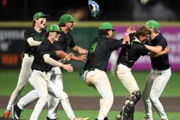 Providence players react to their 4-1 victory over Conant during the Class 4A state baseball championship game at Duly Health and Care Field on Saturday, June 8, 2024 in Joliet.