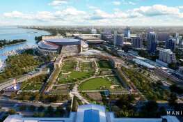 The Chicago Bears’ plans for a three-phased, $4.7 billion redevelopment on the lakefront — with a new domed stadium and teardown of the Soldier Field seating bowl — has a key difference with their initial $5 billion redevelopment plans at Arlington Park: public versus private ownership.