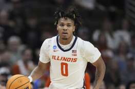 Illinois guard Terrence Shannon Jr. (0) plays against Duquesne in the first half of a second-round college basketball game in the NCAA Tournament, Saturday, March 23, 2024, in Omaha, Neb. (AP Photo/Charlie Neibergall)