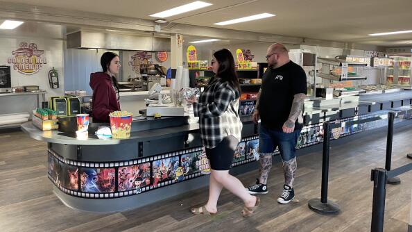 A renovated concessions area at the McHenry Outdoor Theater in Lakemoor, which switches from being open weekends only to operating seven days a week Friday with a double feature of “The Garfield Movie” and “Kingdom of the Planet of the Apes.”