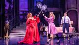 Frenemies Helen Sharp (Jennifer Simard), left, and Madeline Ashton (Megan Hilty) battle in Broadway in Chicago's premiere of “Death Becomes Her,” which also stars Christopher Sieber as Madeline's husband, Ernest.