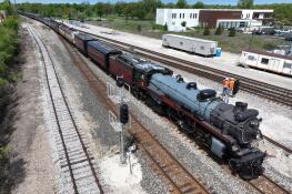 The Canadian Pacific steam locomotive 2816, known as the “Empress,” rolls through a Northbrook railroad junction last week while on a journey from Calgary, Alberta, to Mexico City.