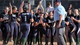 Bartlett teammates celebrate as Olivia Liguori scores with a home run against Conant in a Class 3A regional semifinal softball game in Hoffman Estates on Wednesday, May 22, 2023.