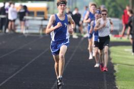 St. Francis’ Charlie Coyle participates in the 3200 meter run Thursday, May 16, 2024, during the Class 2A boys track sectional at Sycamore High School.