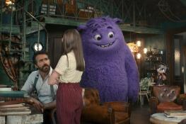 Ryan Reynolds, left, Cailey Fleming, the character Blue (voiced by Steve Carell) and Blossom (voiced by Phoebe Waller-Bridge) in "IF" topped the box office this weekend.