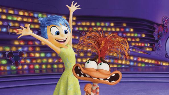 Joy (voiced by Amy Poehler), left, and Anxiety (voiced by Maya Hawke) play major roles in “Inside Out 2.”