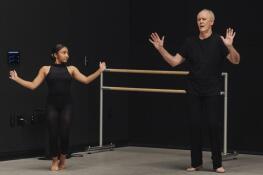 John Lithgow learns from Estrella at the Debbie Allen Dance Academy during the filming of “Art Happens Here With John Lithgow,” debuting Friday, April 26