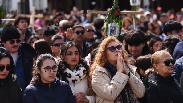 About 3,000 people gathered Friday to celebrate mass on Good Friday at the Shrine of Our Lady of Guadalupe in Des Plaines, followed by a Station of the Cross procession.