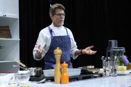 Rick Bayless at the Cooking Theater at The Inspired Home Show this year. He demonstrated making his Dark Chocolate Tres Leches Cake. The show was held March 2-5 at McCormick Place in Chicago.