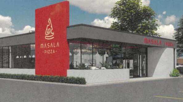 A rendering of the Masala Pizza proposed for the former site of Title Max at Golf Road and Salem Drive in Schaumburg.