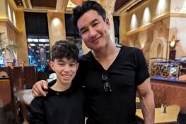 Aiden Barder, 14, of Northbrook gets a birthday wish from actor Mario Lopez Wednesday at the Cheesecake Factory in Lincolnshire.