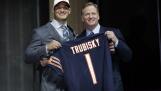 Mitch Trubisky, left, poses with NFL commissioner Roger Goodell after being selected with the second overall pick by the Chicago Bears in the 2017 NFL draft.
