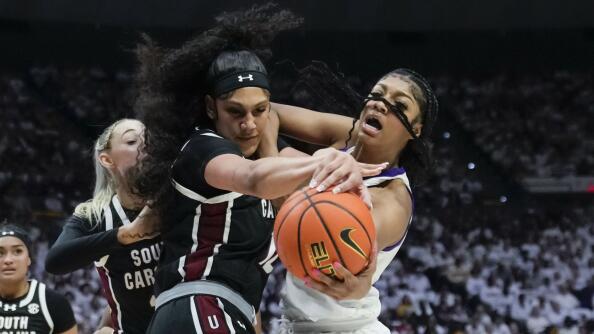 Once rivals in the SEC, LSU forward Angel Reese, right, and South Carolina center Kamilla Cardoso, left, will now be teammates after both were drafted by the Sky in the first round of Monday’s WNBA Draft.