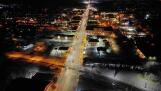Looking southeast, lights brighten Milwaukee Avenue in downtown Libertyville after dark on Thursday..