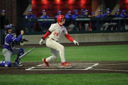 Mundelein graduate Daniel Pacella follows the flight of his home run that gave Illinois State a 4-3 win over Indiana State on April 19 in Normal, the Redbirds' first walk-off win on a home run in 14 years.