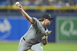 White Sox pitcher Mike Clevinger throws Monday during the first inning against the Tampa Bay Rays in St. Petersburg, Florida.