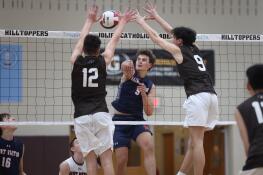 St. Viator’s Tyler Paine powers a shot against Joliet Catholic on Wednesday, April 24, 2024 in Joliet.