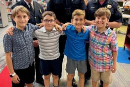 Last October, Glen Ellyn Fire Chief Chris Clark, Deputy Police Chief Kurt Vavra and Police Chief Philip Norton honored four quick-thinking students credited with saving a man from drowning. The boys — Tommy Nitti, from left, Tiernan Devlin, Declan Devlin and Charlie Valerio — will be honored next month at the American Red Cross of Greater Chicago’s 22nd Heroes Breakfast.