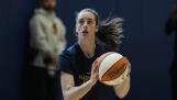 Indiana Fever guard Caitlin Clark looks to shoot as the team practices Sunday in Indianapolis.