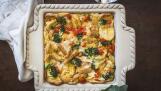This is variation of a baked egg casserole called strata that is made with red bell peppers from blogger Lauren Lane.