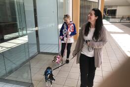 Carol McGoldrick, left, and daughter Kelly McGoldrick, took their Boston terriers Delilah, in pink, and Larry, for a stroll one last time Sunday through the corridors of Stratford Square Mall. The mall closed permanently Sunday as its new owner, the village of Bloomingdale, makes plans to redevelop the property.