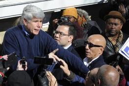 Former Gov. Rod Blagojevich makes his way through a crowd at his Chicago home in 2020 after then-President Donald Trump commuted his prison sentence.