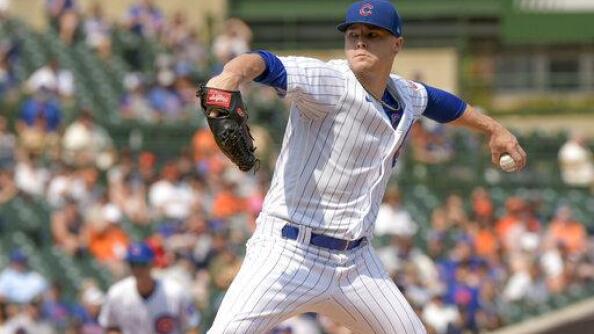 Chicago Cubs starting pitcher Justin Steele throws against the San Francisco Giants during the first inning of a baseball game Sunday, Sept. 12, 2021, in Chicago. (AP Photo/Mark Black)