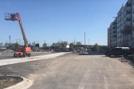 Construction continued Tuesday at The Clove, the $150 million redevelopment of the former Buffalo Grove Town Center shopping center in Buffalo Grove.