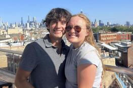 This image provided by Katie Richards shows Miguel Corzo and Katie Richards last fall in Chicago. Richards and Corzo got engaged during the April 8 eclipse after participating in the Marriage Pact at Boston College in early 2021. The pact is a popular staple on nearly 90 campuses around the U.S. (Katie Richards via AP).