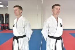Brian Mertel poses in his business, Garden Dojo in Barrington, which offers karate training for ages 4 and up.