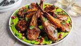 Lamb Chops With Minty Pea Puree and Pomegranate.