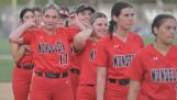 Mundelein winning pitcher Shae Johnson (17) with her teammates after beating Stevenson in a softball game in Mundelein on Wednesday, may 1, 2023.